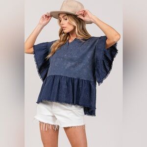 SAGE + FIG Ruffle Sleeve Washed Short Sleeve Blouse
